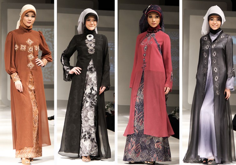 Baju dan Busana Muslim Modern Terbaru 4 - Gamis Pesta Warna Coklat, Hitam Putih, Merah, dan Abu-abu