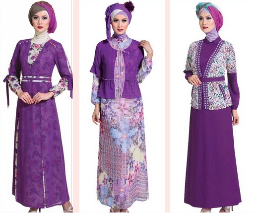 Contoh Model baju Muslim Modern 2015 - 4 Tema Ungu Motif Polos