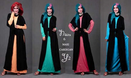 Contoh Desain Baju Muslim Wanita Masa Kini Oke 5 - Warna Hitam Kombinasi Colorful