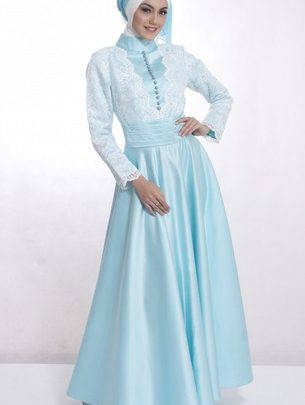 Baju Muslim Trendy untuk Anak Muda Terkini 7 - Biru Muda Brokat Simpel