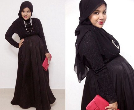 Model Desain Baju Hamil Muslim Buat Lebaran 7 - Gaun Hitam Terbaik